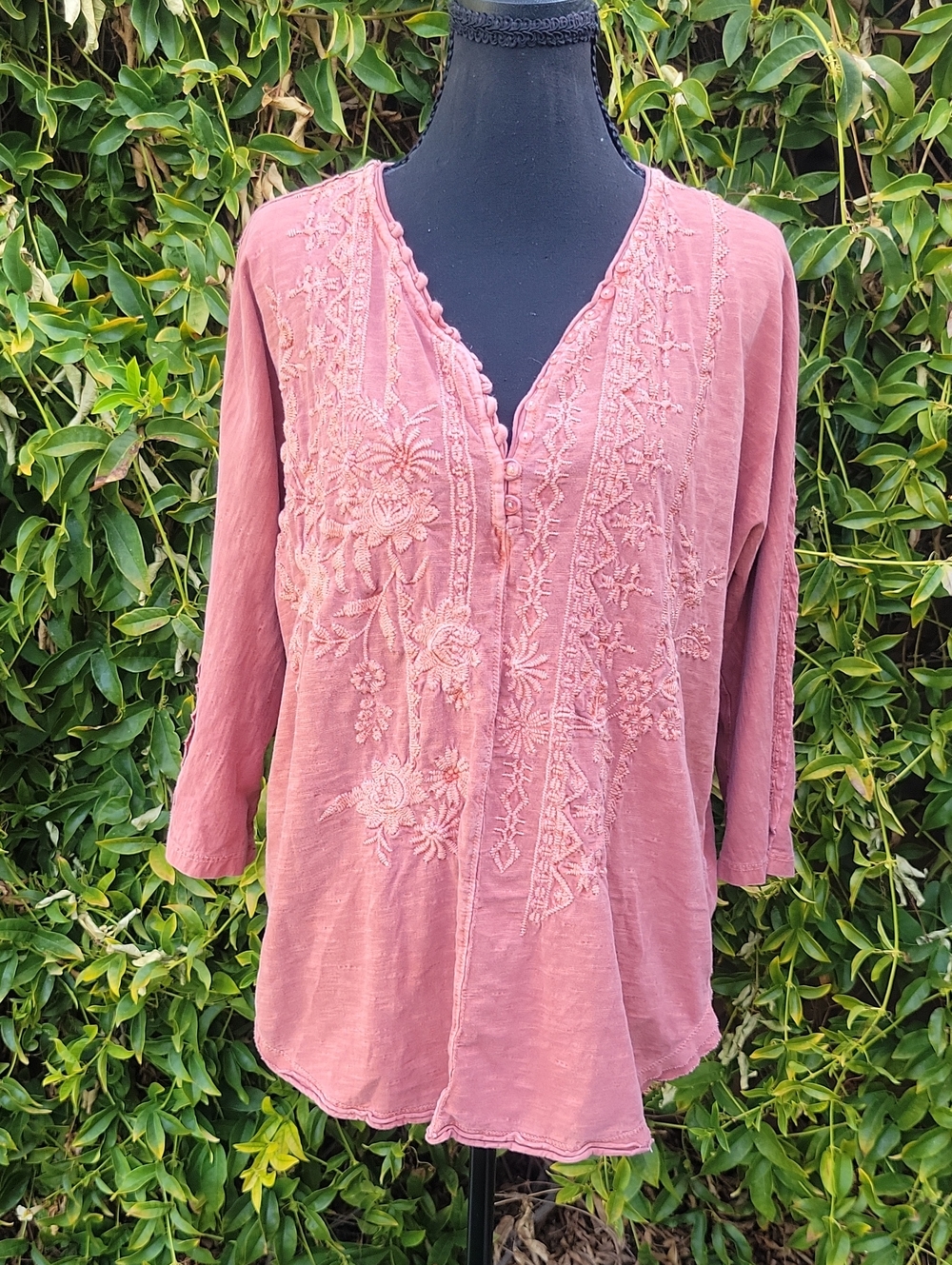 Karyn Seo Boho Embroidered 100% Cotton V-Neck Top L
